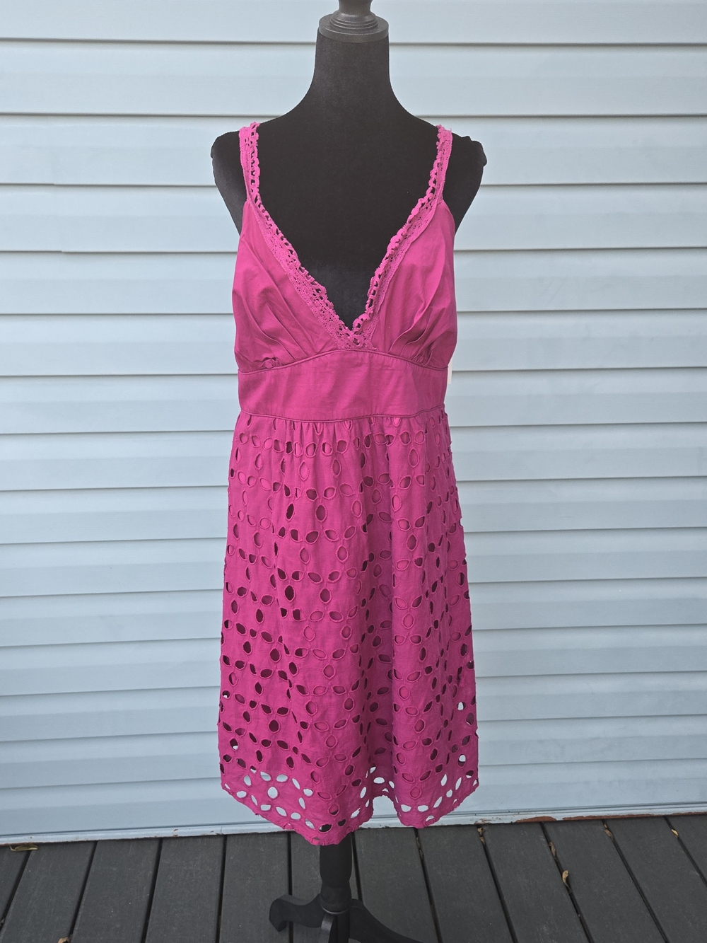 HALO Pink Eyelet Cotton V-Neck Mini Sundress NWT Size Large Y2K Cottagecore